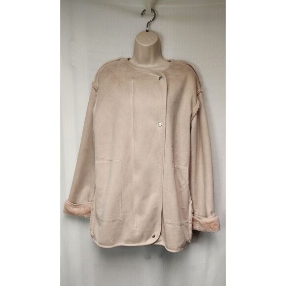 Ellison ELLA Faux Suede Fur lined Double Breasted Zip Coat Pink Size Large - Picture 4 of 8